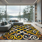 Gilded Scrollwork Gold White Lattice Rug