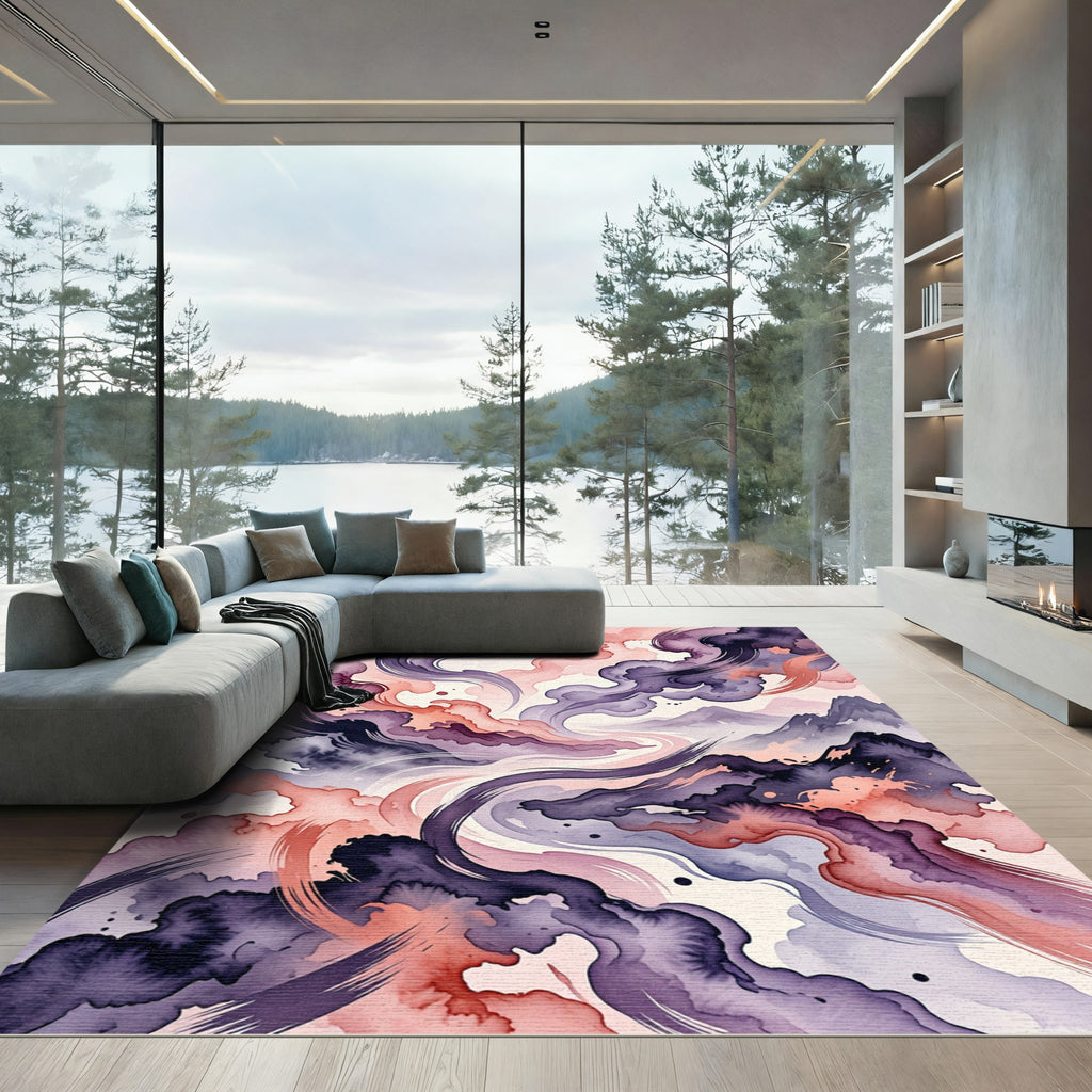 Ethereal Lavender and Peach Abstract Cloud Rug