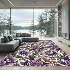 Ornate Amethyst Floral Scrollwork Rug