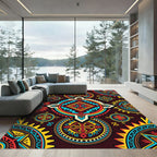Vibrant Geometric Tribal Sun Medallion Rug