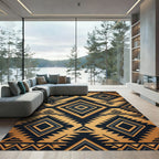 Geometric Ochre and Charcoal Aztec Rug