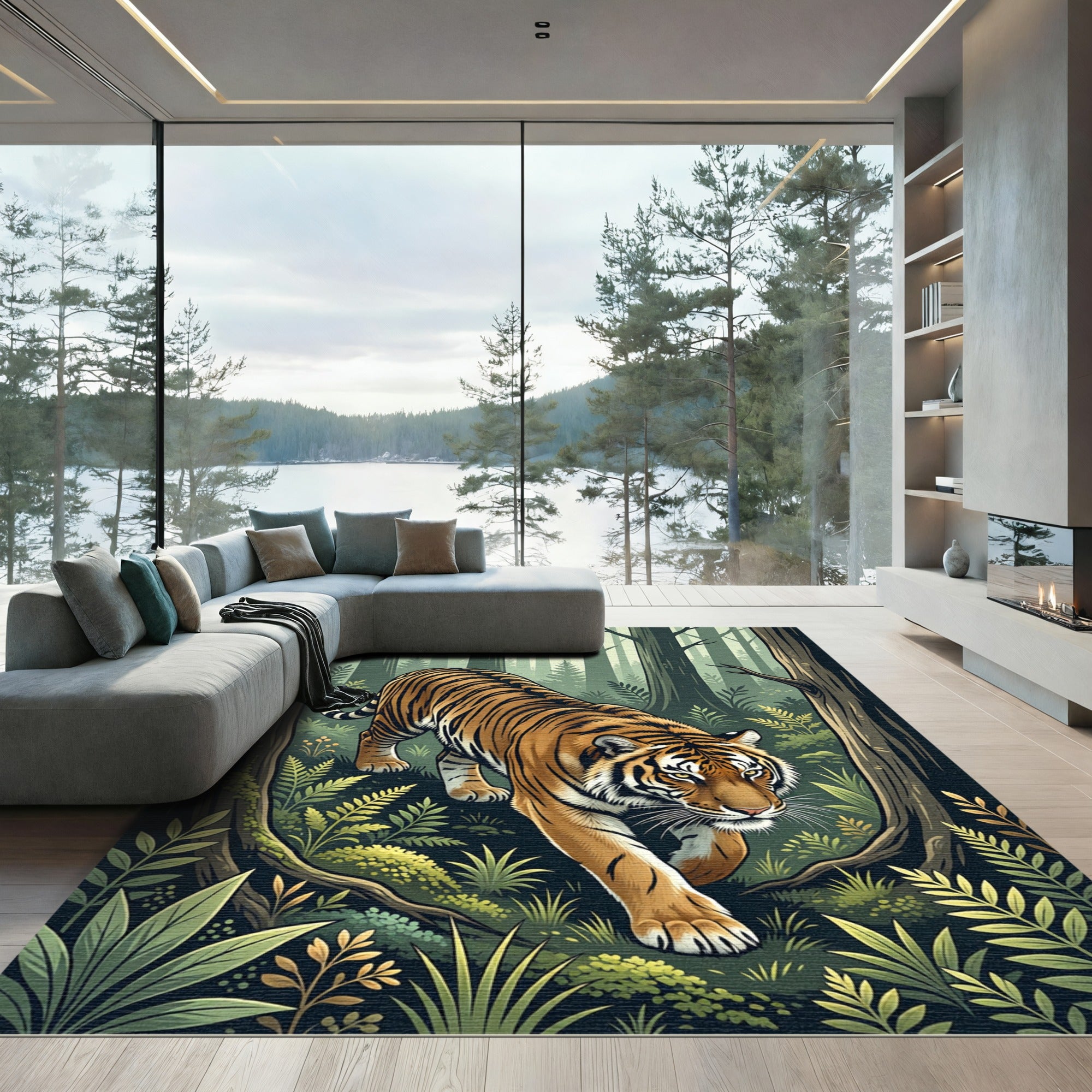 Vivid Tiger Orange Jungle Surroundings Rug