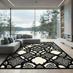 Elegant Monochrome Ornamental Filigree Medallion Rug