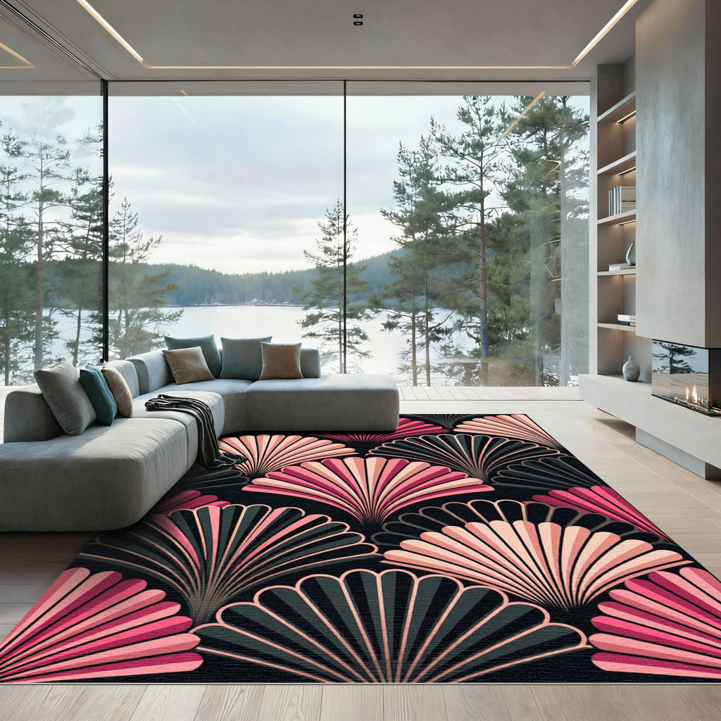 Art Deco Pink Fan Layered Arch Rug