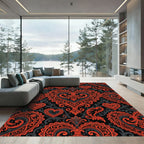 Crimson Black Heart Damask Jacquard Rug