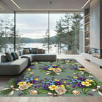 Elegant Sage Floral Bouquet Victorian Rug