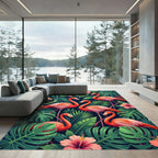 Vibrant Tropical Flamingo Hibiscus Jungle Rug