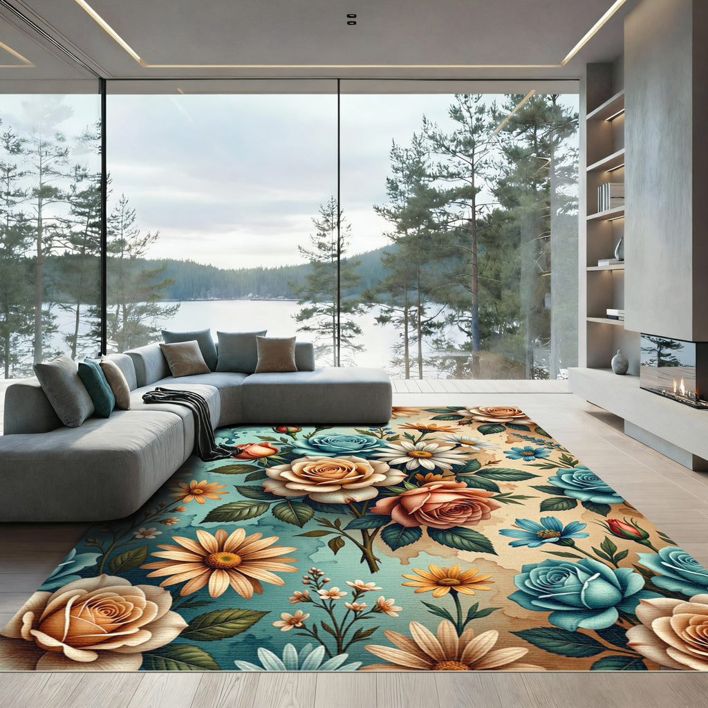 Watercolor Floral Bouquet Pastel Garden Rug