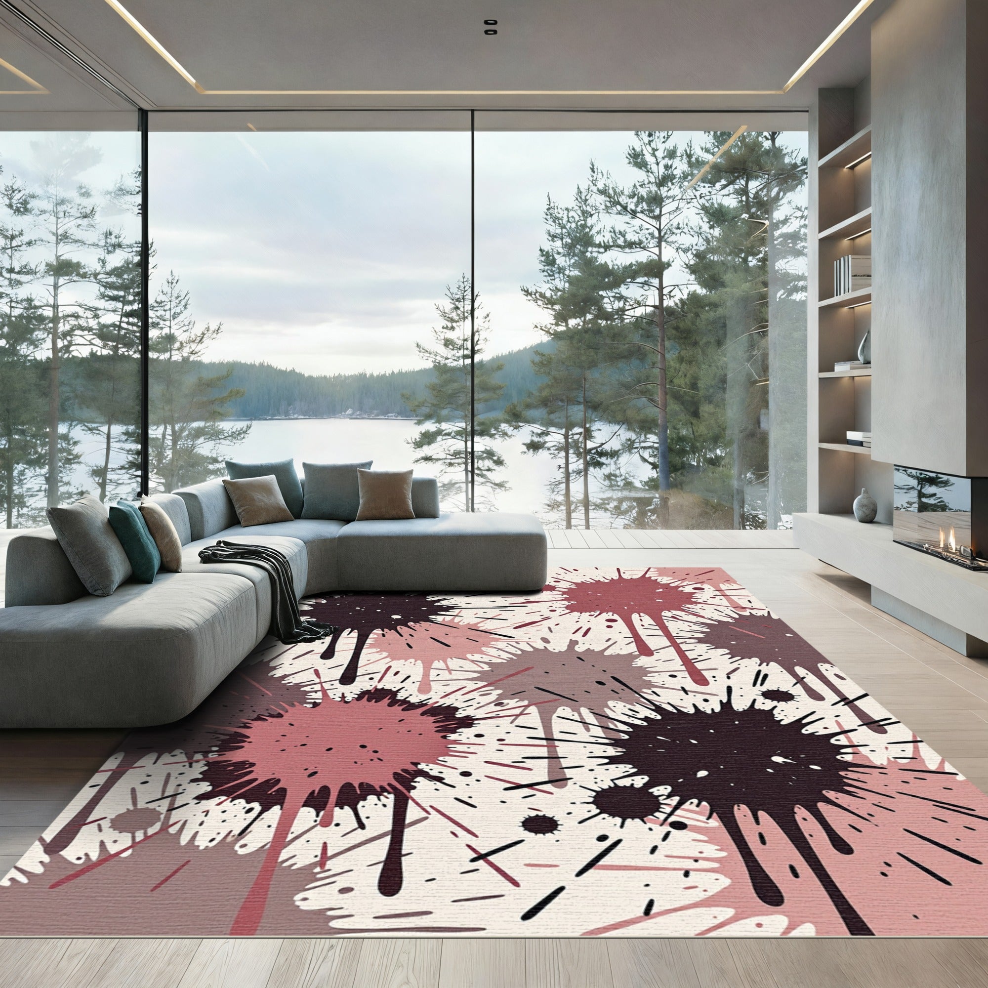 Modern Abstract Ink Splash Rug