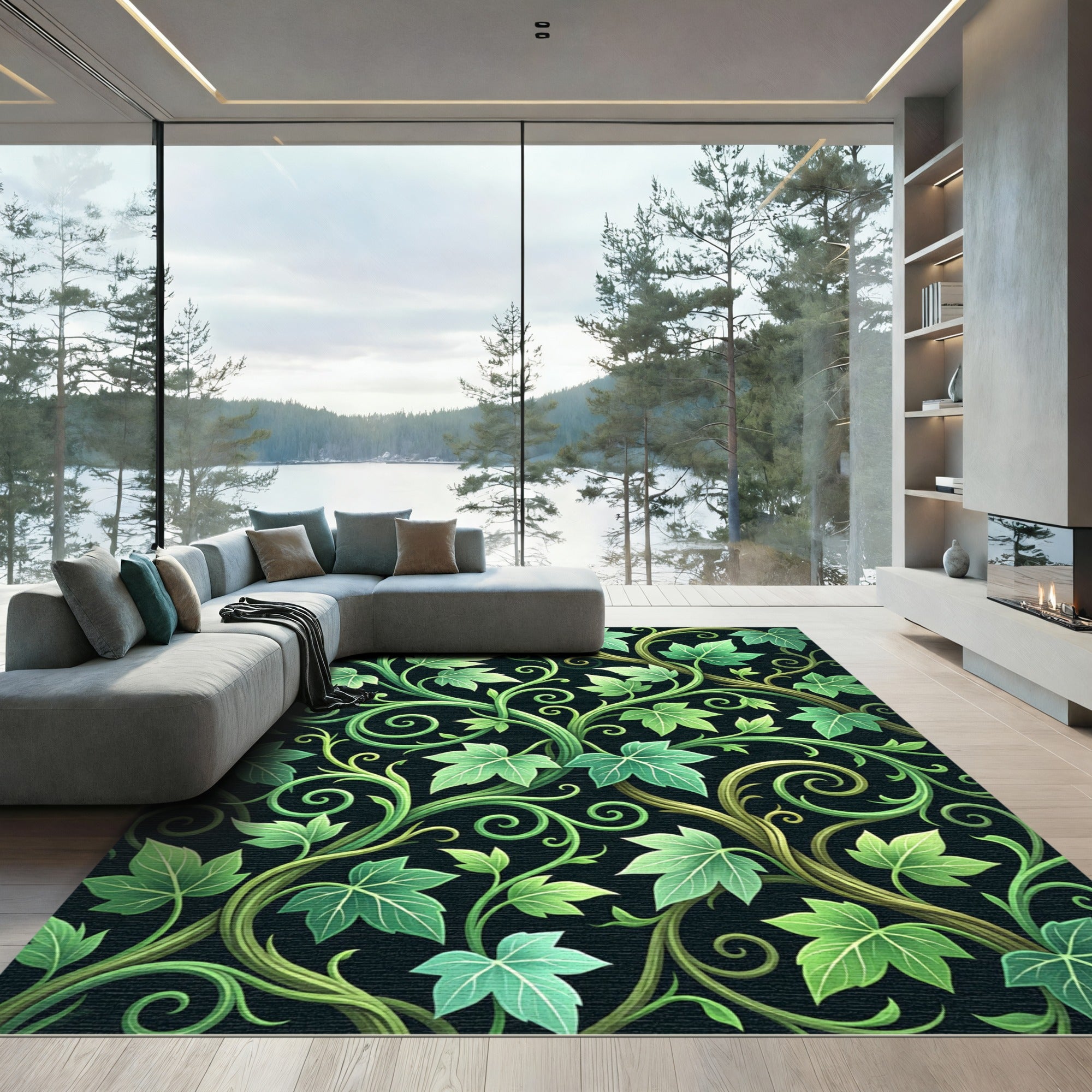 Lush Emerald Ivy Vine Botanical Rug