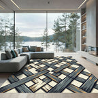 Woven Slate and Cream Lattice Grid Rug