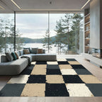 Textured Monochrome Checkered Earthy Square Rug