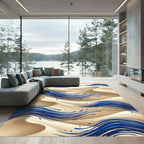 Fluid Blue Wave Desert Landscape Rug