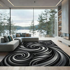 Monochrome Raven Swirl Artistic Rug