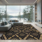 Gold Black Ornate Geometric Diamond Rug