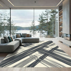 Dark Gray Abstract Brushstroke Stripe Rug