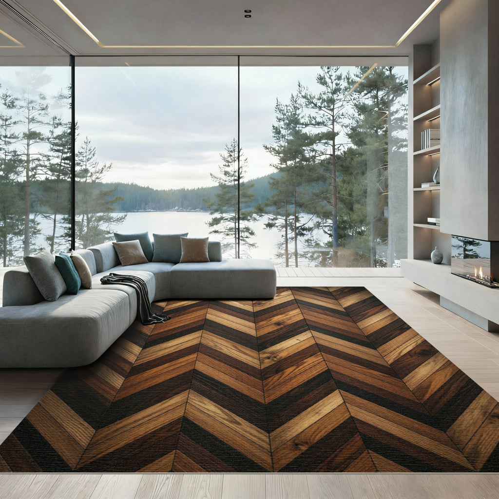 Rich Wood Tones Chevron Pattern Rug