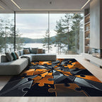 Abstract Orange and Black Shattered Puzzle Rug