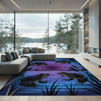 Nocturnal Frog Pond Midnight Blue Illustration Rug