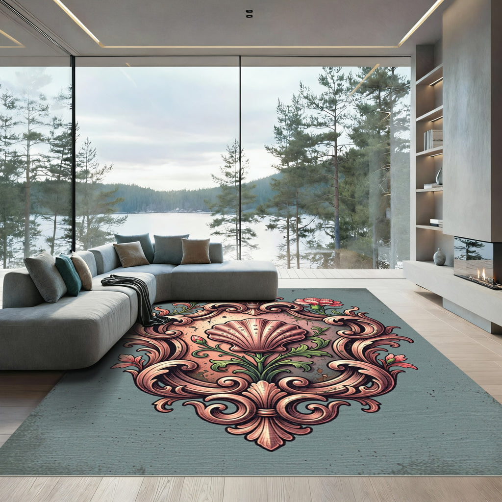 Opal Floral Shell Cartouche Rug