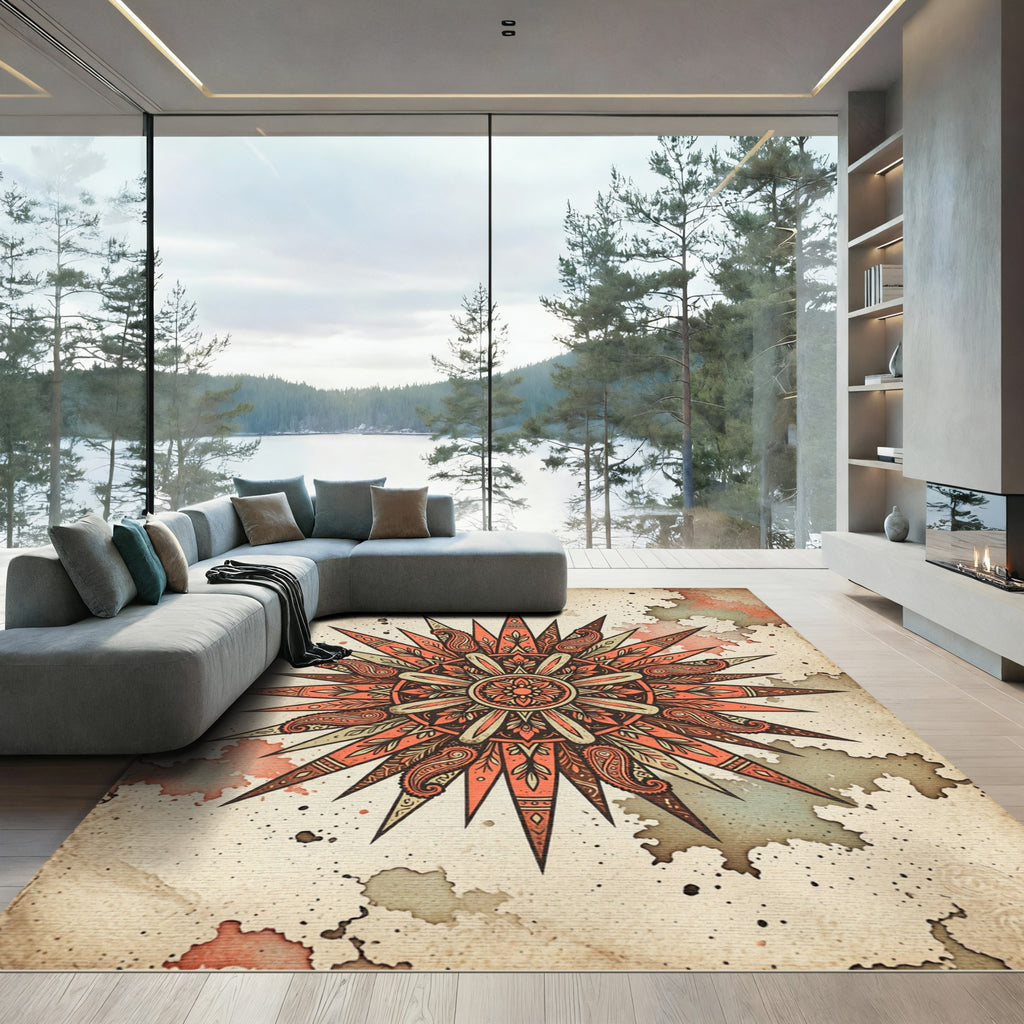 Terracotta Paisley Sunburst Medallion Rug