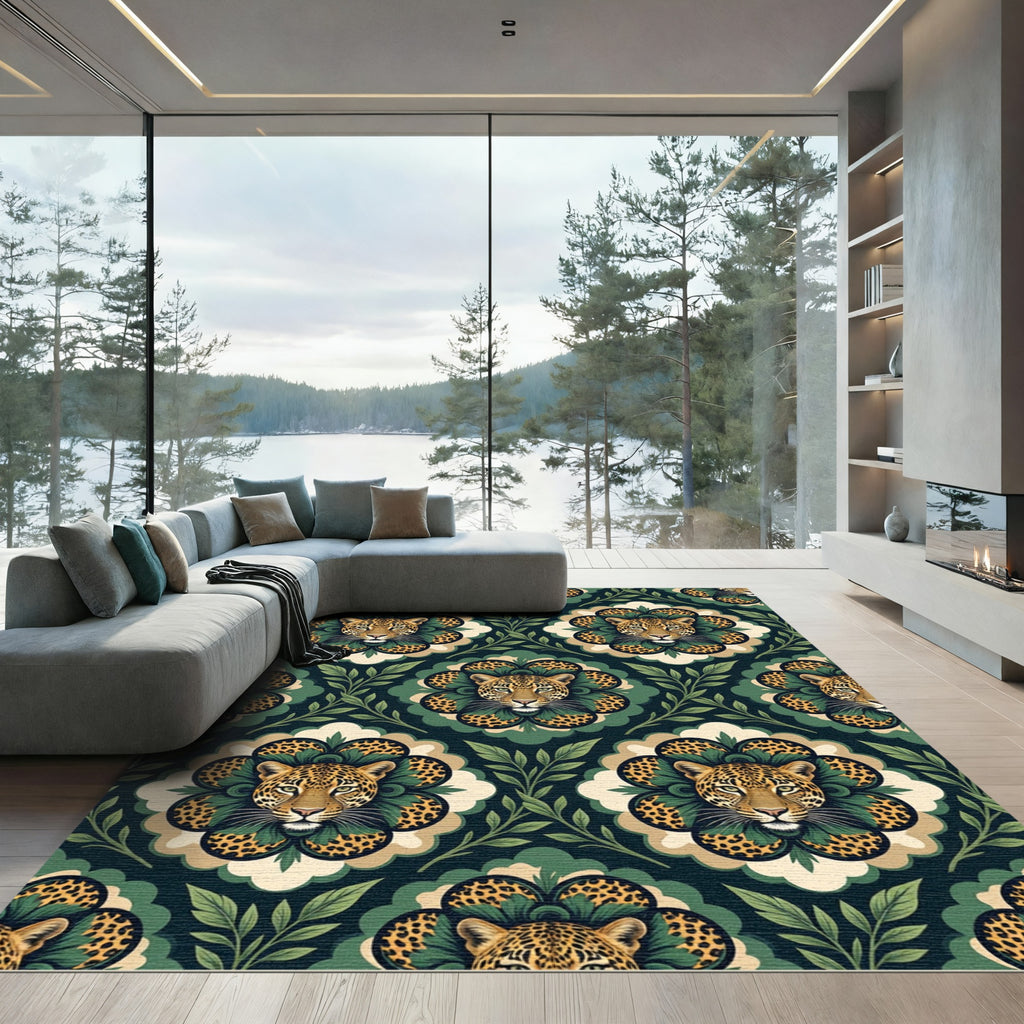 Emerald Leopard Floral Medallion Rug