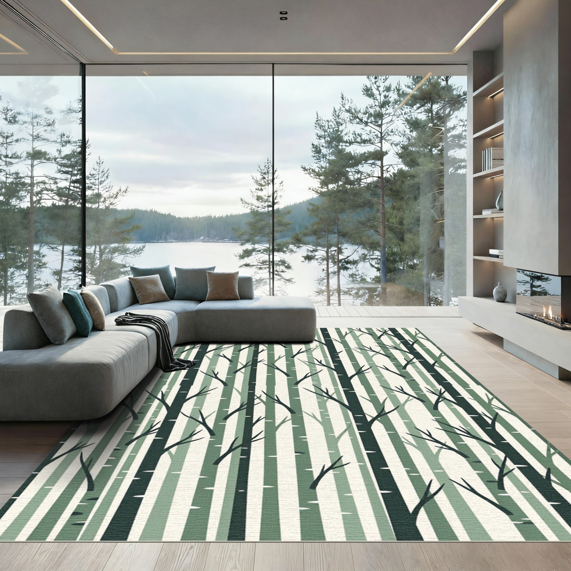 Sage Forest Birch Tree Woodland Rug