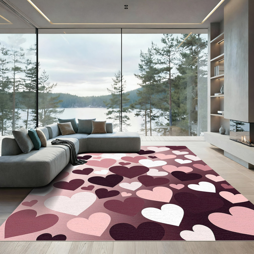 Romantic Blush and Burgundy Heart Arrangement Rug