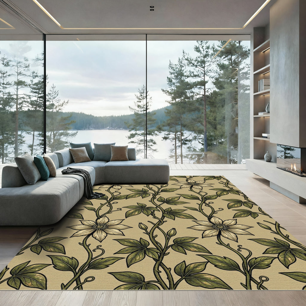 Vintage Sage Clematis Vine Botanical Rug