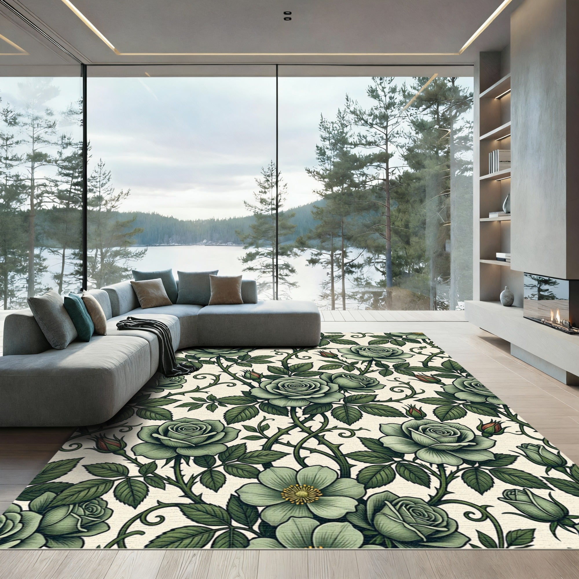 Vintage Sage Rose Botanical Garden Rug