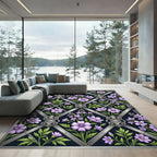 Silver Lattice Lavender Floral Garden Rug