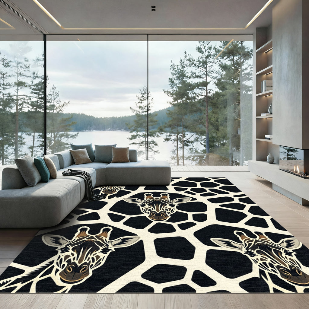 Abstract Black and Cream Giraffe Face Rug