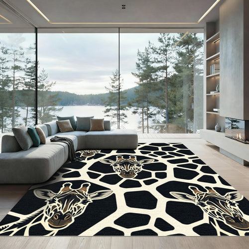 Abstract Black and Cream Giraffe Face Rug