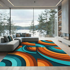 Mid-Century Modern Ochre Teal Arc Abstract Rug