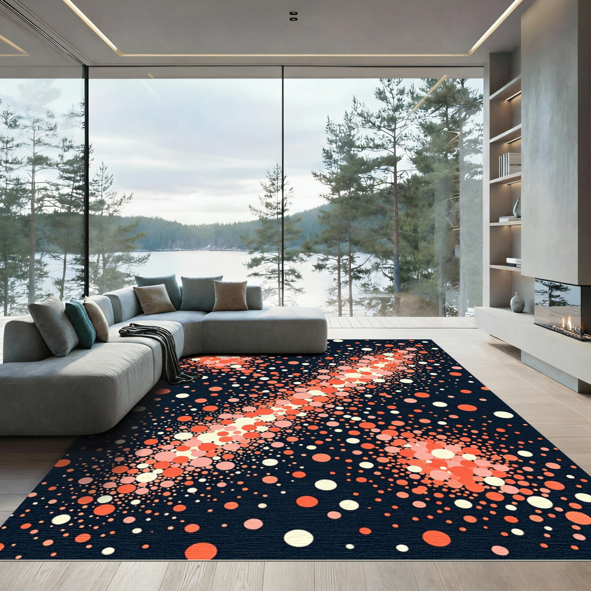Coral Speckled Starburst Dark Rug