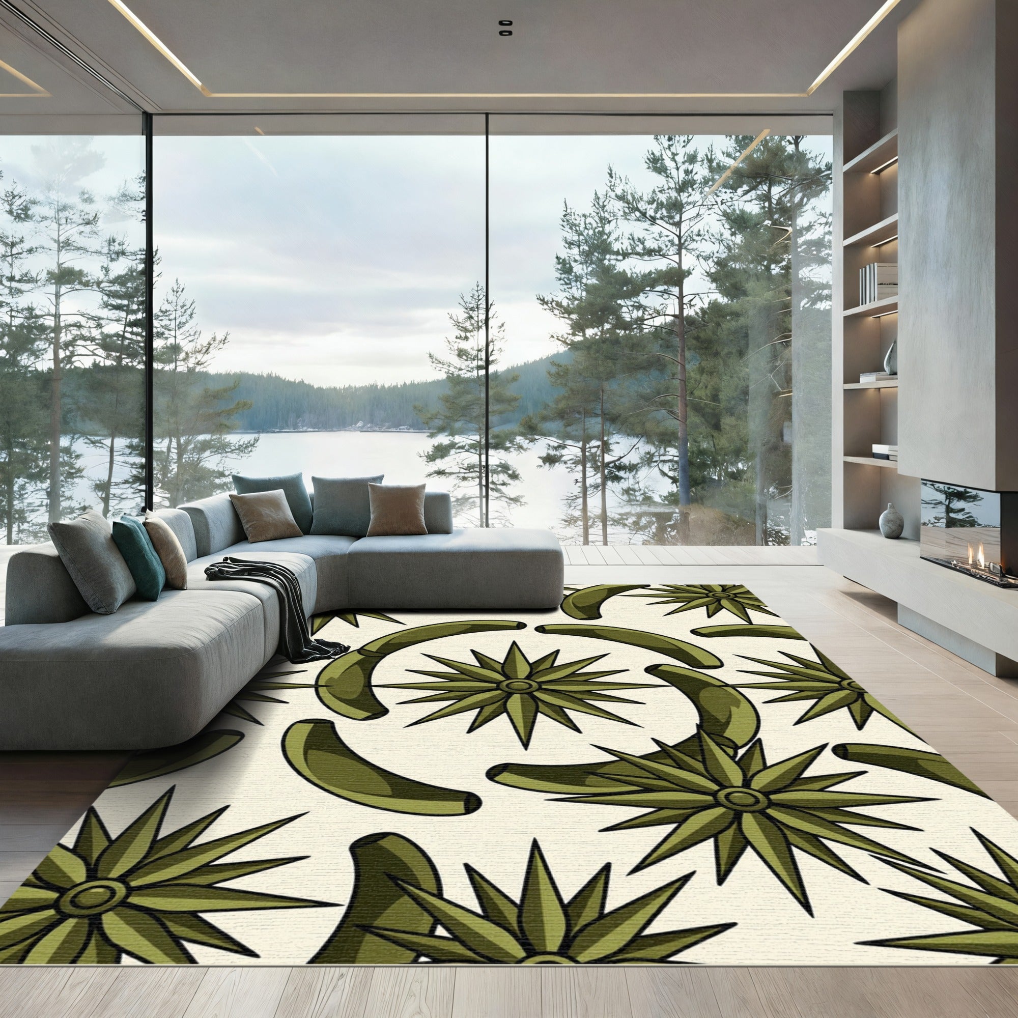 Olive Geometric Star Arch Rug