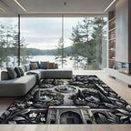 Monochromatic Garden Oasis Bird Fountain Rug