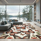 Whimsical Peach Butterfly Garden Art Rug