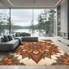 Ornate Terracotta Amber Floral Mandala Rug