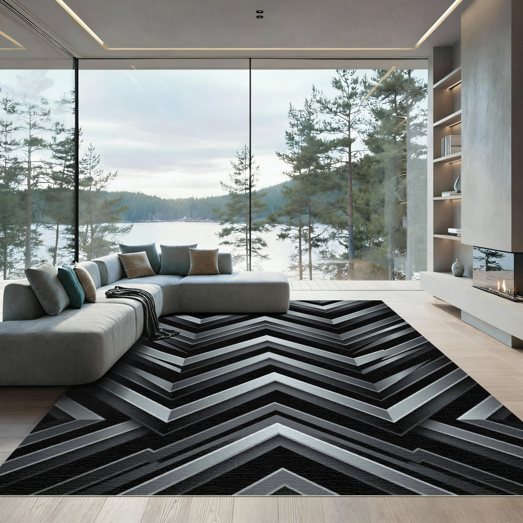 Metallic Silver Zigzag Chevron Rug