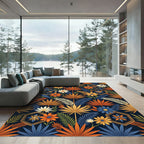 Botanical Geometric Hexagon Midnight Flora Rug