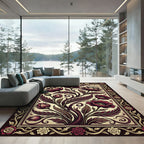 Deep Red Floral Illustration Border Rug