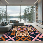 Pink Brown Geometric Tribal X Rug