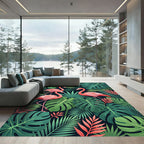 Lush Pink Flamingo Tropical Foliage Rug
