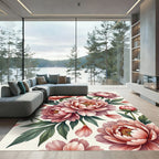 Elegant Blush Peony Botanical Bouquet Rug