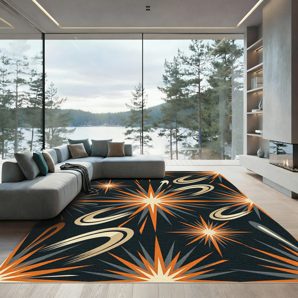 Mid-Century Retro Starburst Orbit Burst Rug