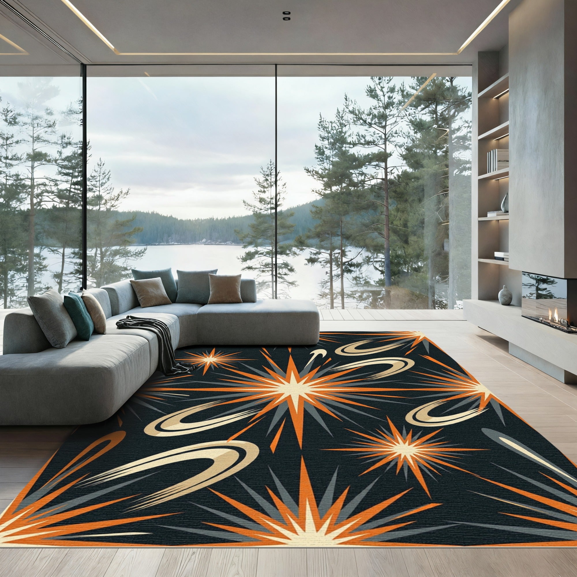 Mid-Century Retro Starburst Orbit Burst Rug