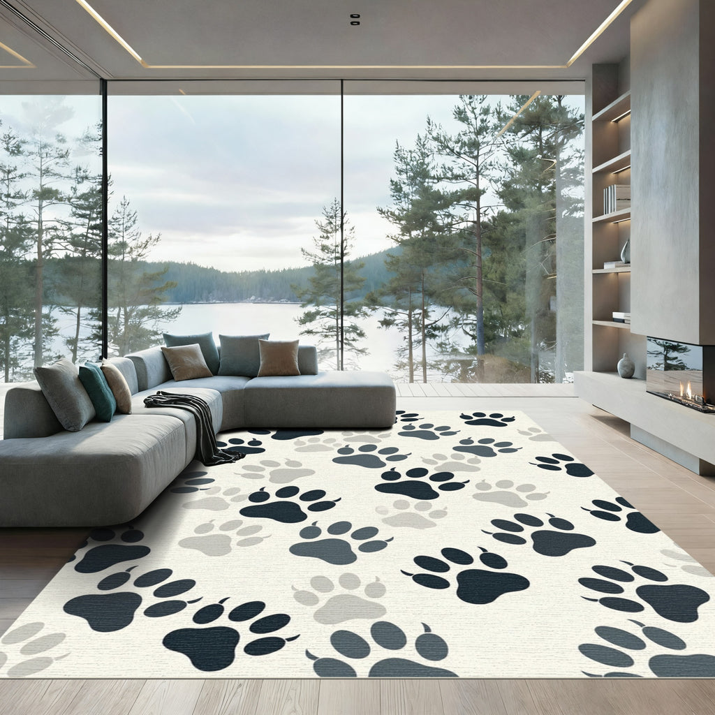 Minimalist Monochrome Paw Print Rug