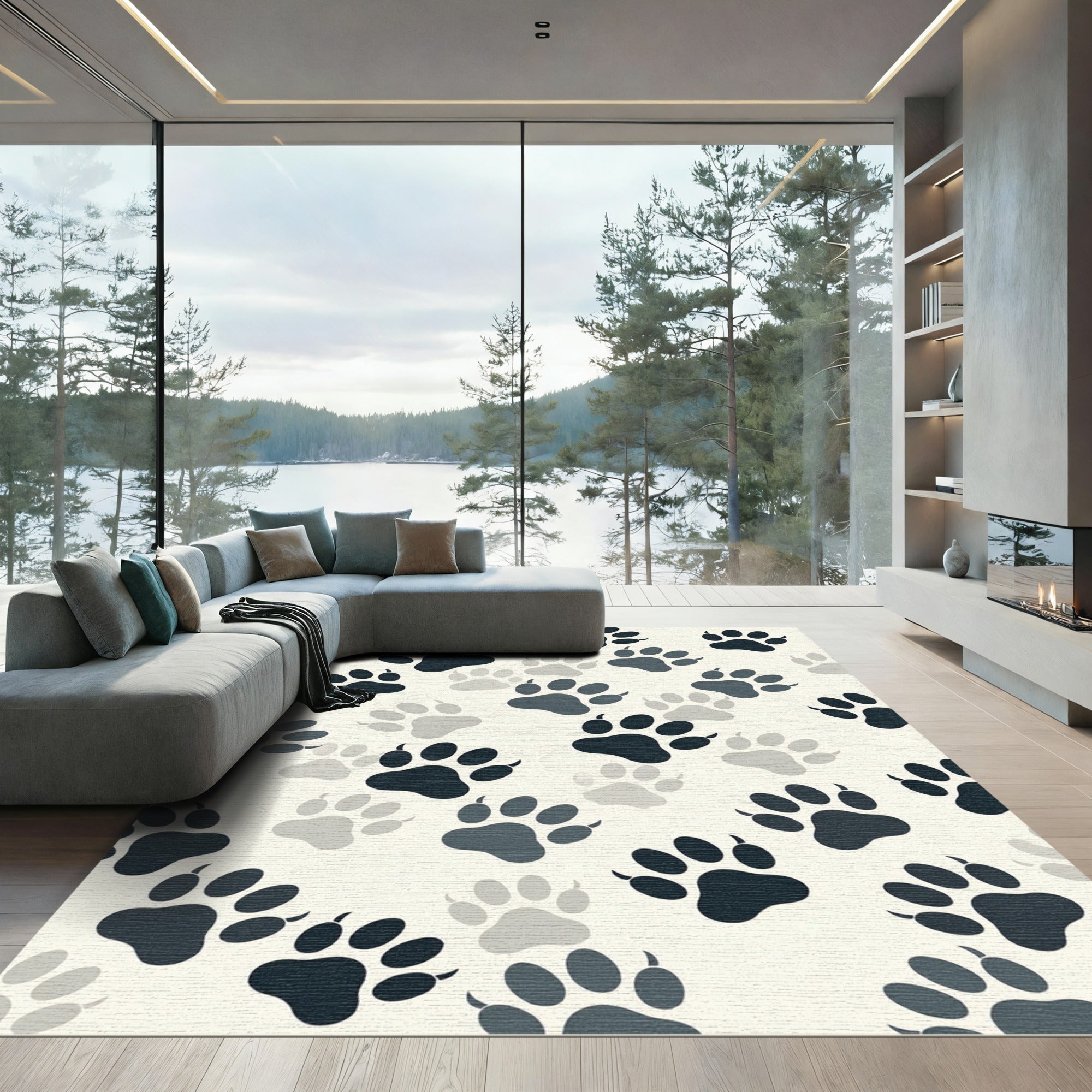 Minimalist Monochrome Paw Print Rug