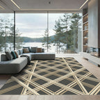 Modern Geometric Cream and Charcoal Grid Rug